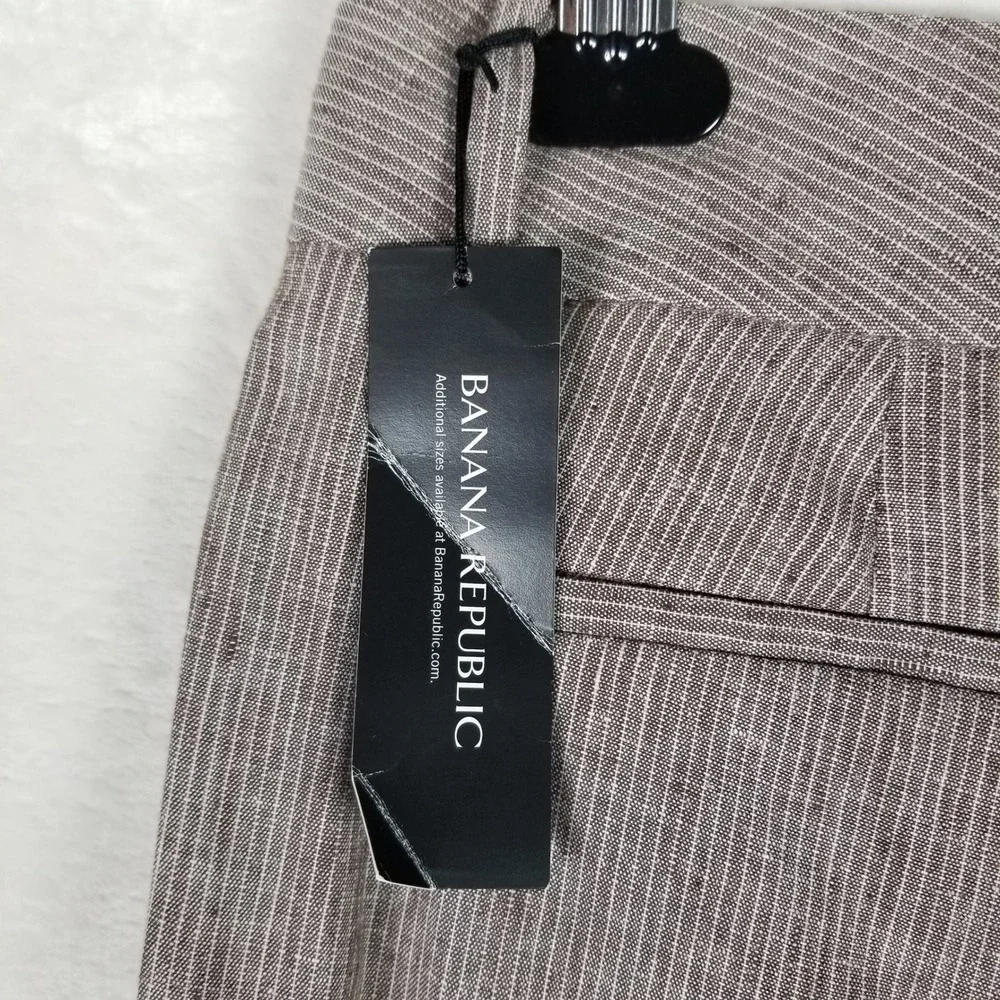 Banana Republic Trouser Pants Womens 4L Brown Pinstripe Martin Fit Linen Blend